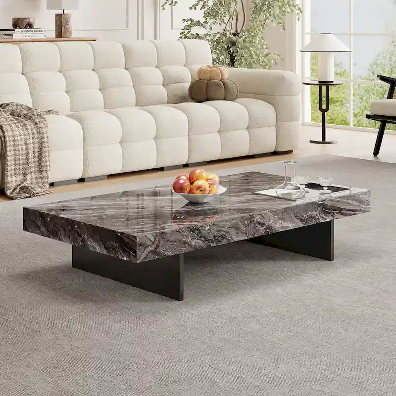 Modern 42-Inch Square Coffee Table with Glossy Sintered Stone Tabletop and Stainless Steel Legs
