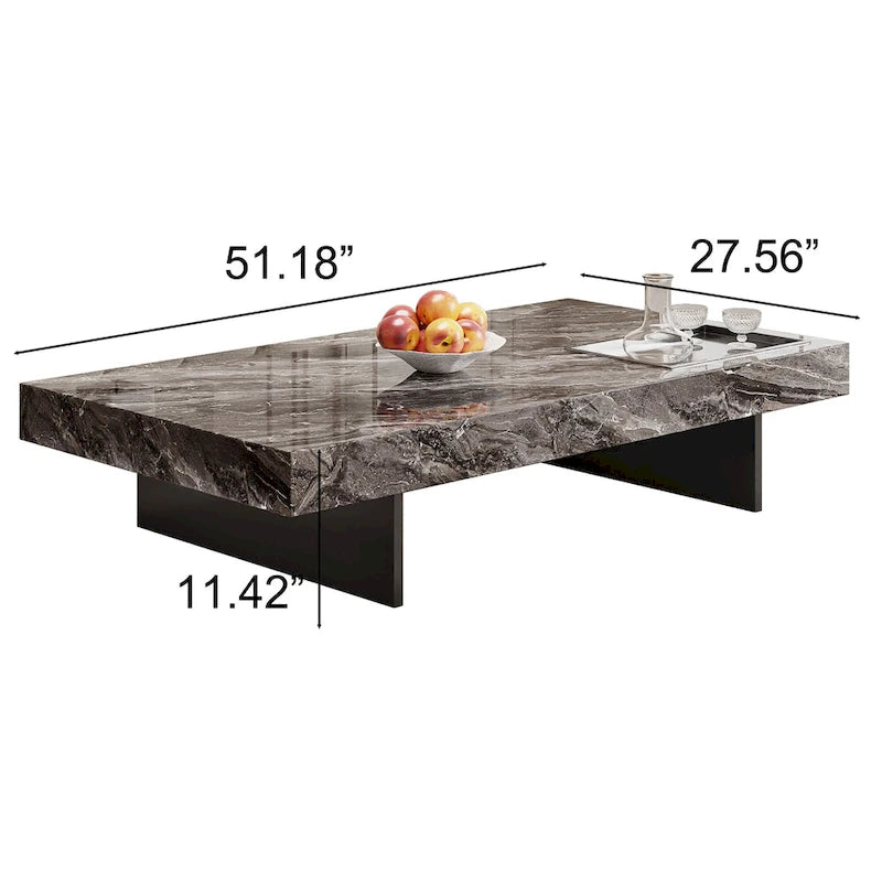 Modern 42-Inch Square Coffee Table with Glossy Sintered Stone Tabletop and Stainless Steel Legs