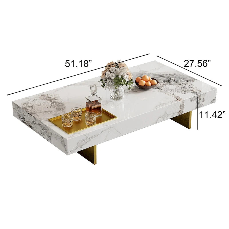 Modern 42-Inch Square Coffee Table with Glossy Sintered Stone Tabletop and Stainless Steel Legs