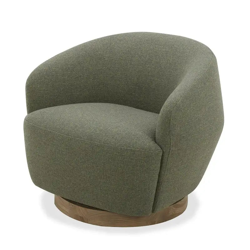 Modern Hemp Fabric Swivel Accent Chair with Wood Base