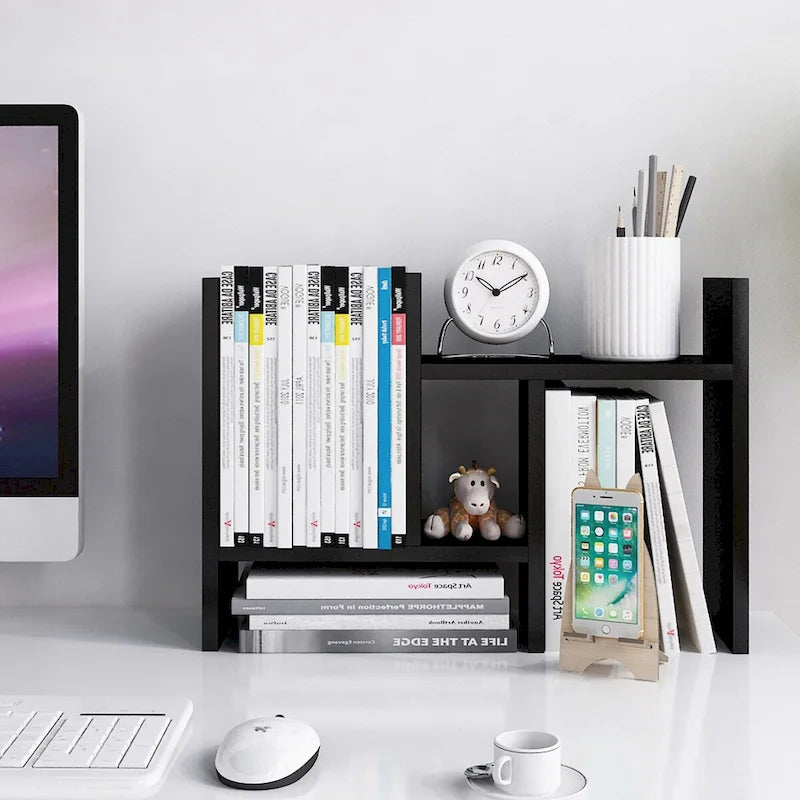 Natural Wood Desktop Organizer Shelf with Adjustable Storage