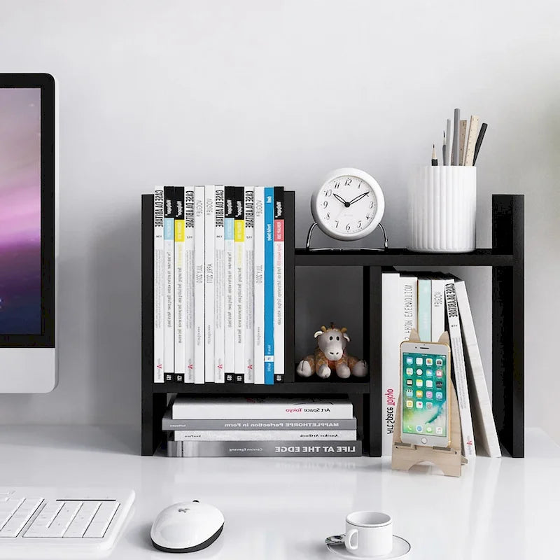 Natural Wood Desktop Organizer Shelf with Adjustable Storage
