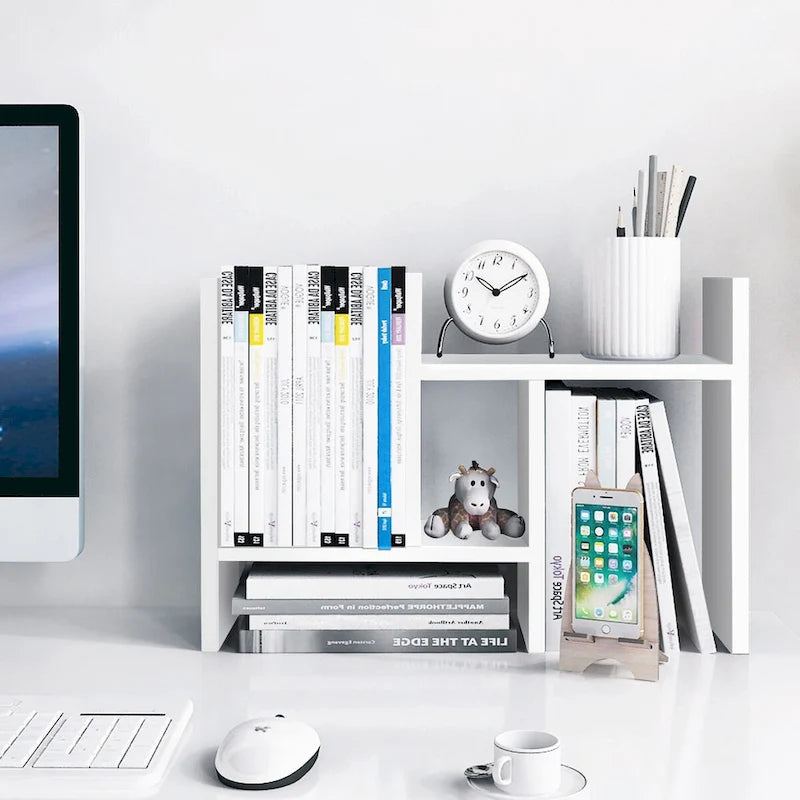Natural Wood Desktop Organizer Shelf with Adjustable Storage