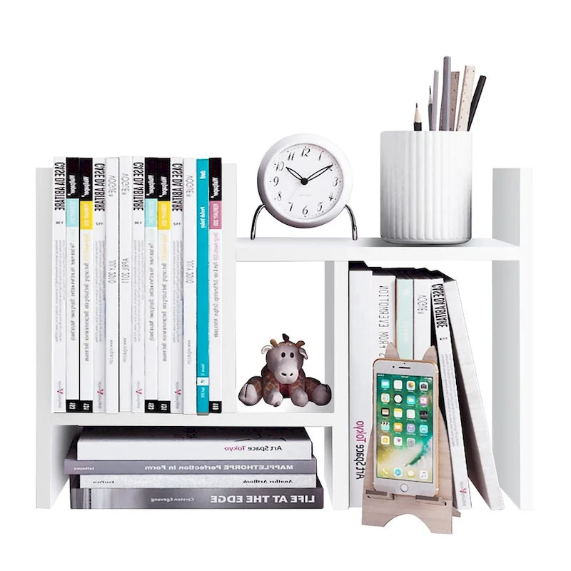 Natural Wood Desktop Organizer Shelf with Adjustable Storage
