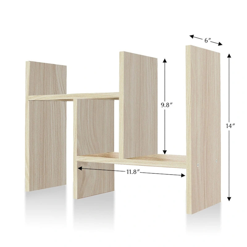 Natural Wood Desktop Organizer Shelf with Adjustable Storage