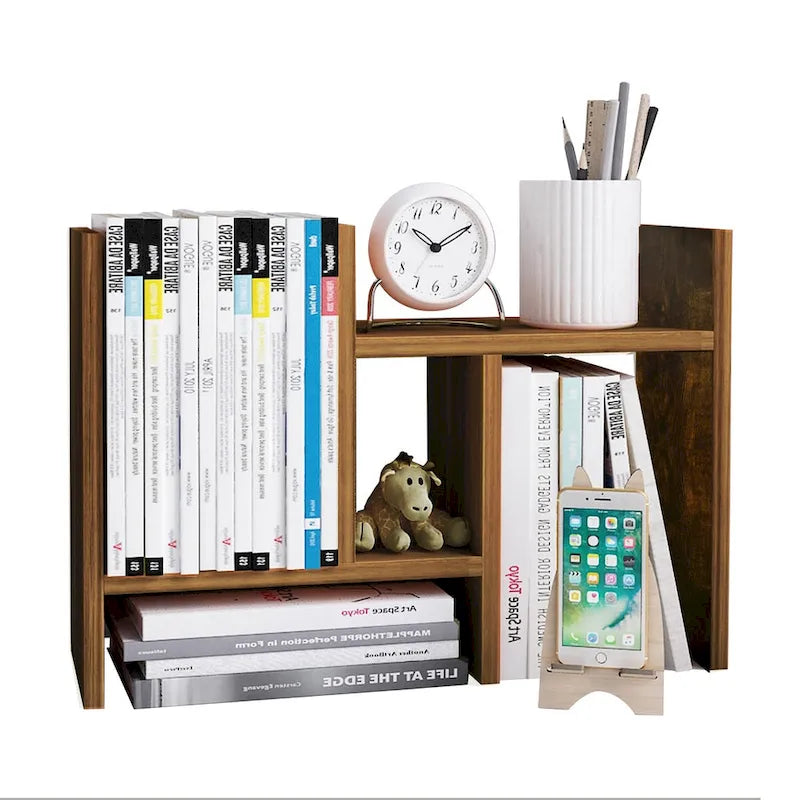 Natural Wood Desktop Organizer Shelf with Adjustable Storage