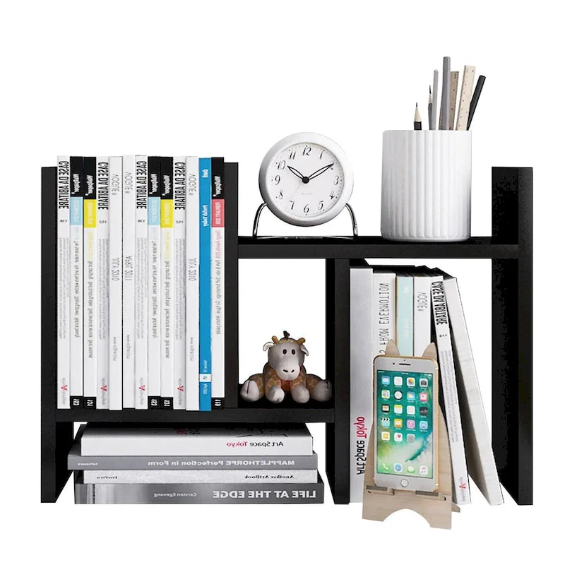 Natural Wood Desktop Organizer Shelf with Adjustable Storage