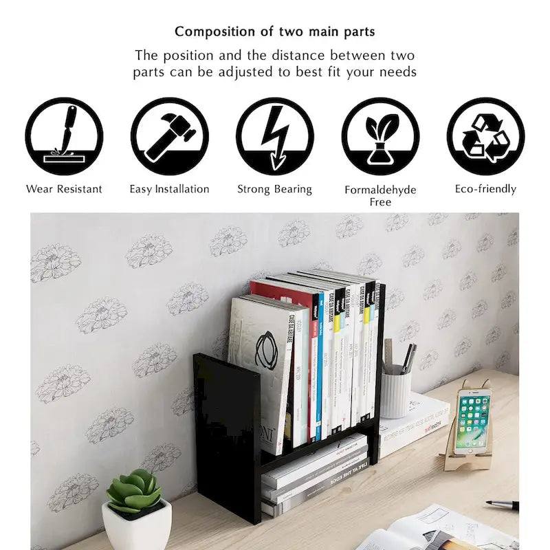 Natural Wood Desktop Organizer Shelf with Adjustable Storage