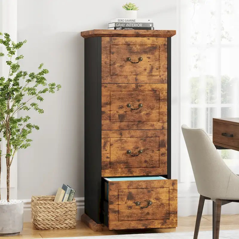 51-Inch Tall 4-Drawer File Cabinet, Wood Vertical Filing Cabinet for A4 /Letter Size