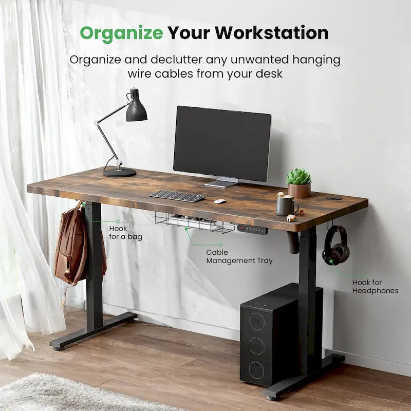 48x24 Inch Electric Height-Adjustable Sit-Stand Desk with Cable Management - 200 lb Capacity