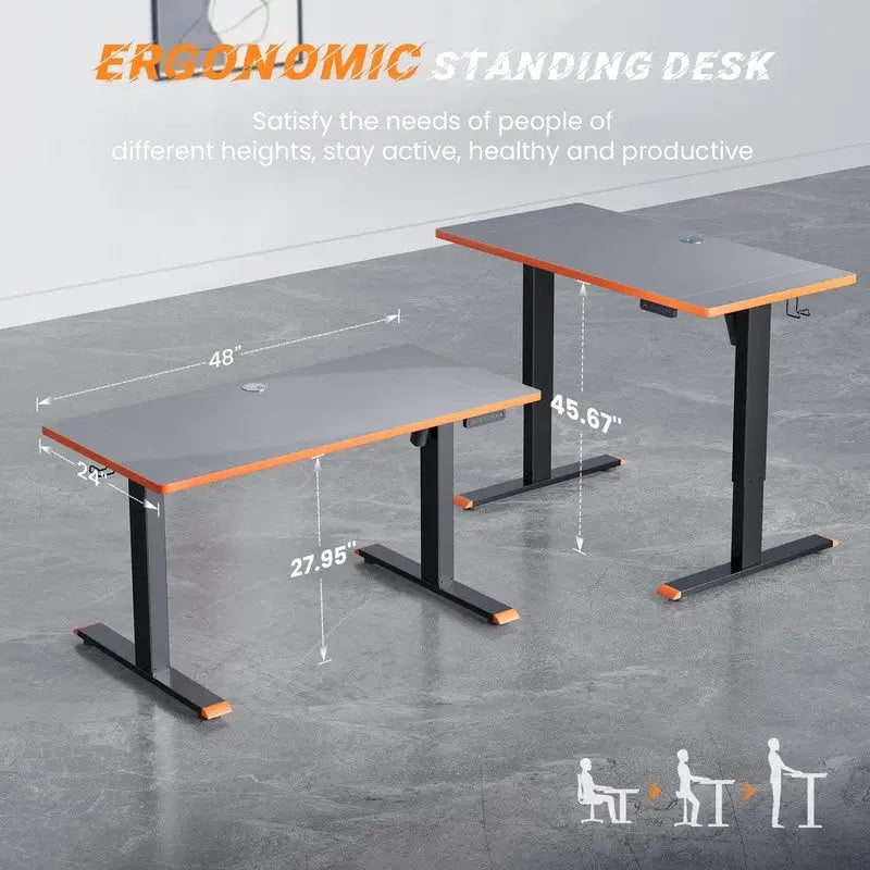 48x24 Inch Electric Height-Adjustable Sit-Stand Desk with Cable Management - 200 lb Capacity