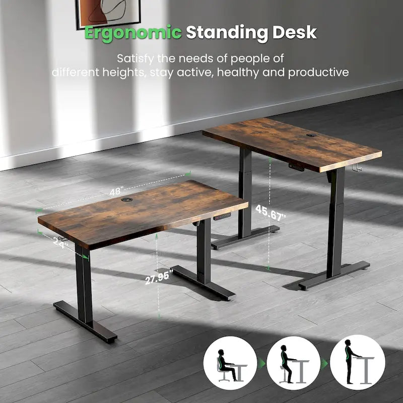 48x24 Inch Electric Height-Adjustable Sit-Stand Desk with Cable Management - 200 lb Capacity