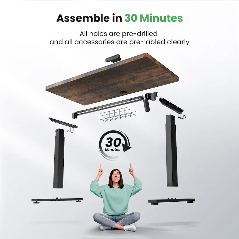 48x24 Inch Electric Height-Adjustable Sit-Stand Desk with Cable Management - 200 lb Capacity
