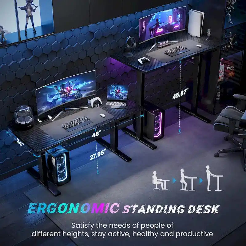48x24 Inch Electric Height-Adjustable Sit-Stand Desk with Cable Management - 200 lb Capacity