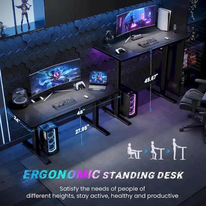 48x24 Inch Electric Height-Adjustable Sit-Stand Desk with Cable Management - 200 lb Capacity
