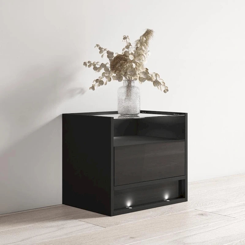 Modern High-Gloss Nightstand with 16-Color LED Lighting and Remote Control