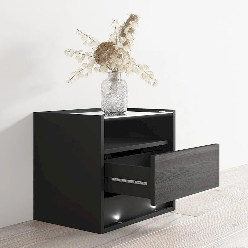 Modern High-Gloss Nightstand with 16-Color LED Lighting and Remote Control