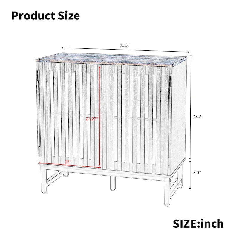 Vintage Slatted Striped Storage Cabinet with Adjustable Shelf
